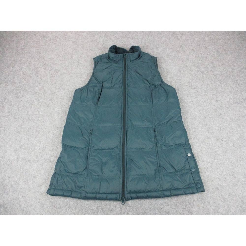 J Jill Vest Womens Medium Green Down Puffer Lined Sherpa Trim Zip Pockets